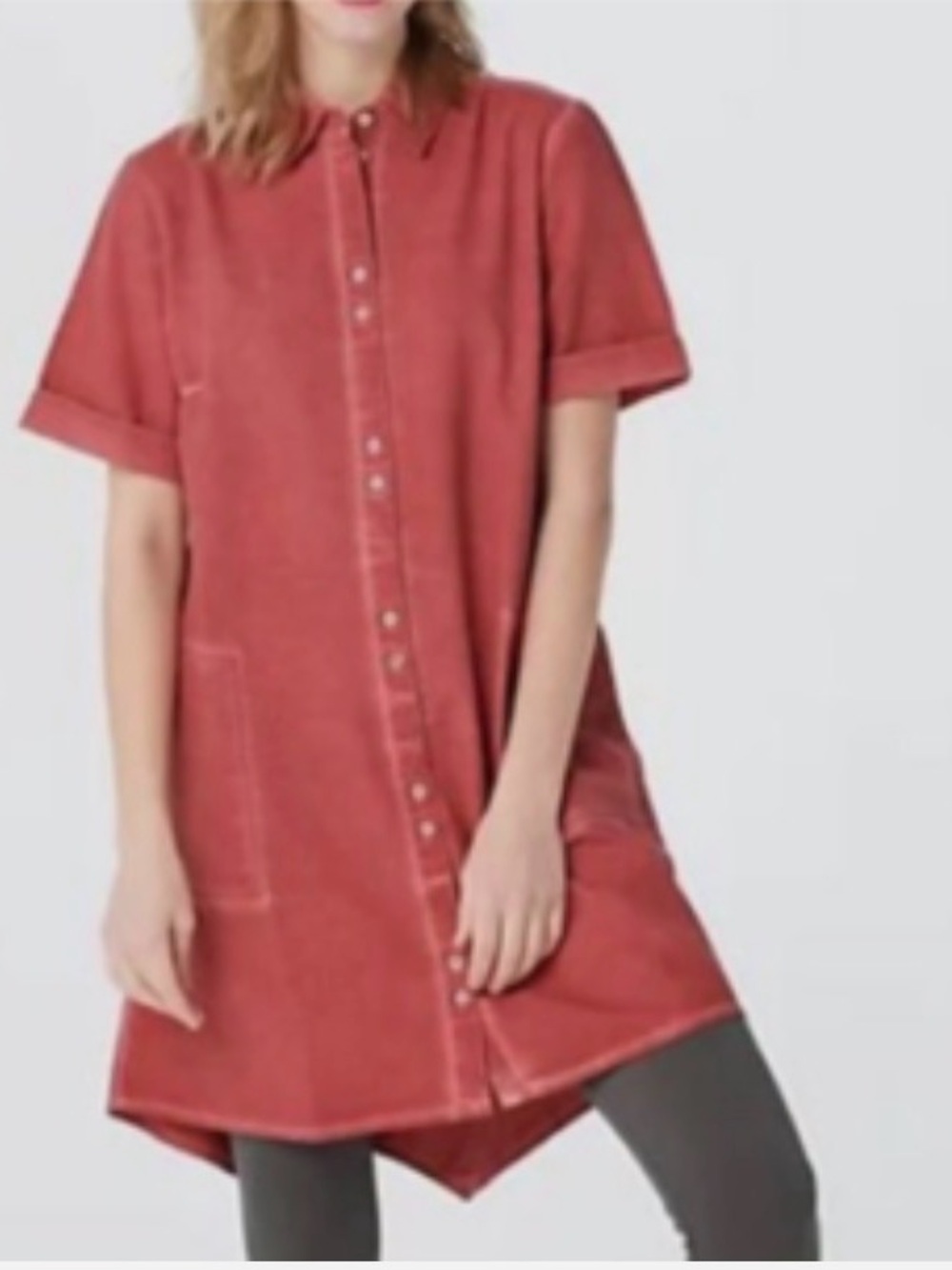 LOGO by Lori Goldstein Distressed Canvas Button Front Tunic